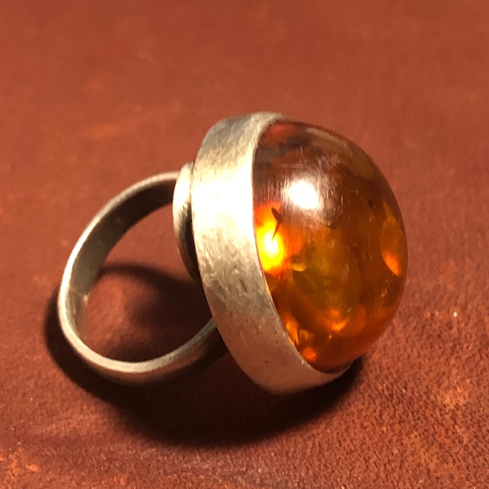 Vintage Silver and Amber Ring